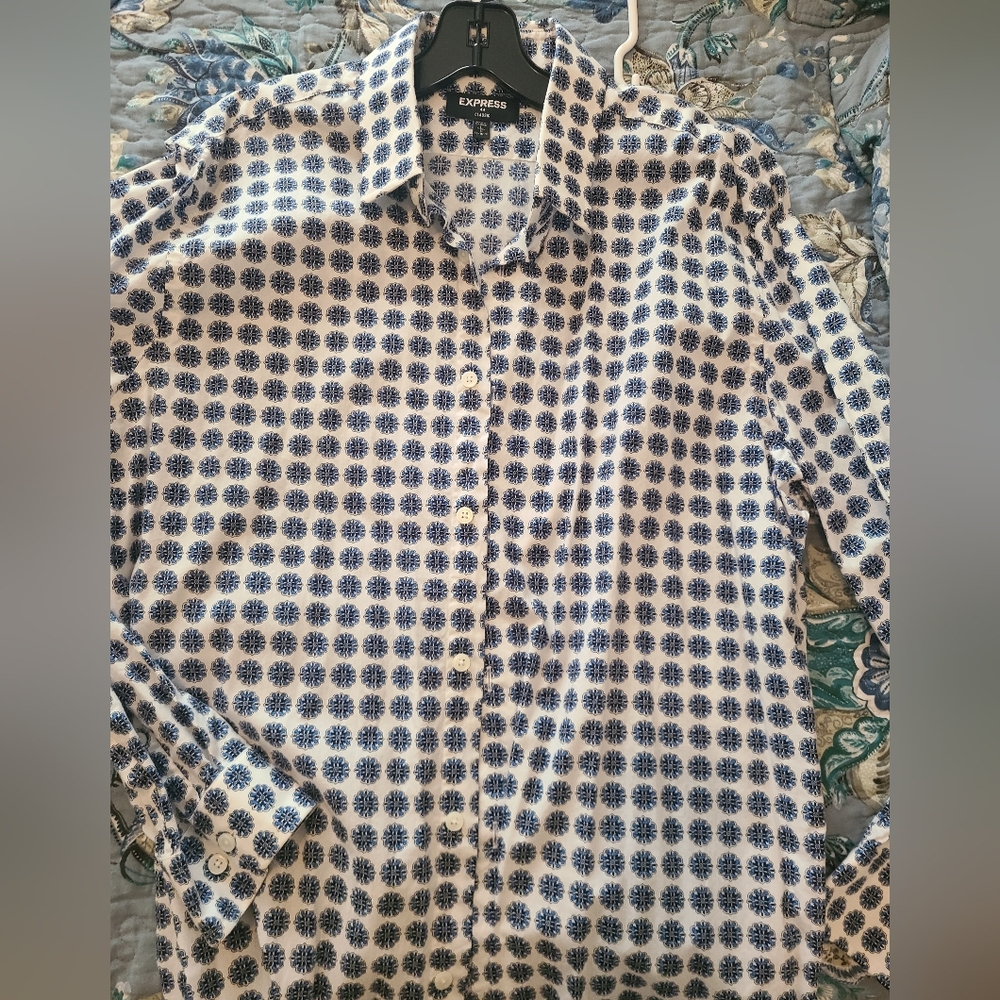 Express Navy and White Floral Shirt